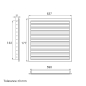 Preview: Skizze Lüftungsgitter 600 x 150 mm weiss Strangprofil incl. Dichtung, Edelstahlschrauben, Dübel, Insektenschutz