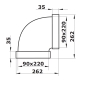 Preview: Skizze Flachkanalbogen 90 Grad waagerecht für Flachkanalsystem 220 x 90 mm