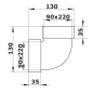 Preview: Skizze Flachkanalbogen 90 Grad senkrecht für Flachkanalsystem 220 x 90 mm