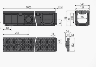 Entwässerungsrinne mit Stahlzarge und Gußrostoptikdesign (rostfrei) Rost LKW befahrbar Klasse C250, Rost 8-fach gesichert