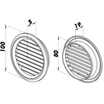 Skizze Lüftungsgitter weiss rund mit Durchmesser Stutzen 80 mm