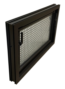 Kellerfenster braun 50 x 30 cm Isolierverglasung 3.3 incl. Schutzgitter, Insektenschutz, 4 Fensterbauschrauben, Fensterkeile