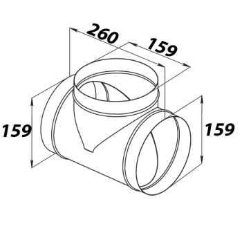 Skizze Wickelfalzrohr T-Stück Durchmesser 160-160-160 mm