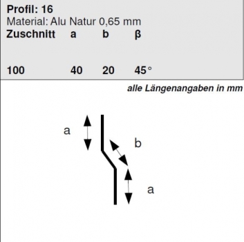 Aluminium Anschlussprofil 40/20/40mm, Länge 2 Meter, HG 16