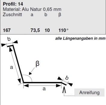 Aluminium Anschlussprofil 73/73mm, Länge 1 Meter, HG 14