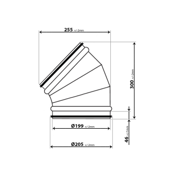Skizze Wickelfalzrohrbogen 45 Grad Durchmesser 200 mm