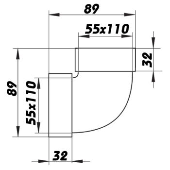 Skizze Flachkanalbogen senkrecht 90 Grad, System 110x55