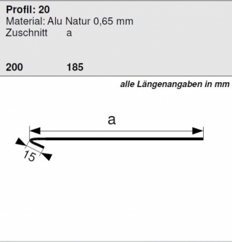 Aluminium Flachprofil 185/15mm, Länge 2 Meter HG 20