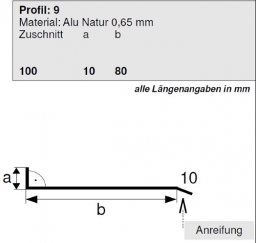 Aluminium Flachprofil 90 Grad 10/80/10mm, Länge 2 Meter, HG 9