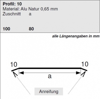 Aluminium Flachprofil 10/80/10mm, Länge 2 Meter,  HG 10