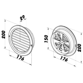 Lüftungsgitter Kunststoff weiß verstellbar Stutzen DN 150 mm