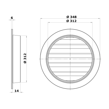 Skizze Wetterschutzgitter Aluminium Guss Anschluss Stutzen DN 315mm