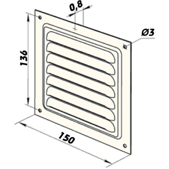 Skizze Metalllüftungsgitter Aluminium  natur 150 x 150 mm