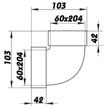 Skizze Flachkanalbogen Senkrecht, 90 Grad für Flachkanal 206 x 60 mm