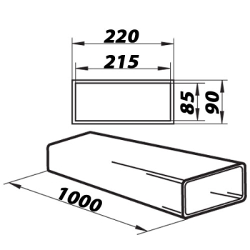 Skizze Flachkanal 220 x 90 mm ohne Muffe 1 Meter Länge