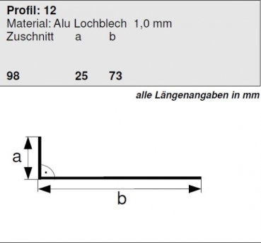 Aluminium Lochblechprofil 25/73mm, Länge 2 Meter, HG 12