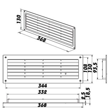 Skizze Türlüfter Kunststoff weiß 330 x 93 mm verschliesbar