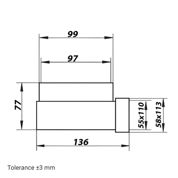 Skizze Umlenkstück mit Stutzen System 110x55