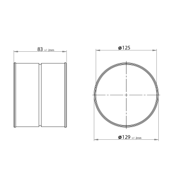 Skizze Verbinder für Formteile Durchmesser 125 mm