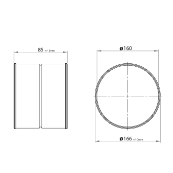 Skizze Verbinder für Formteile Durchmesser 160 mm