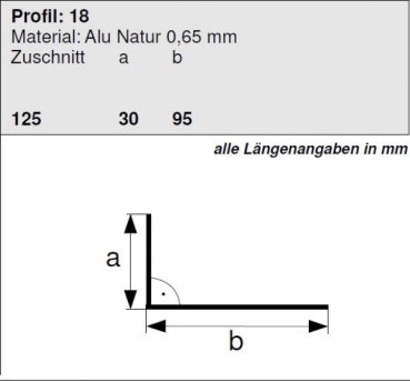 Aluminium Winkelprofil 95/30mm, Länge 2 Meter, HG 18