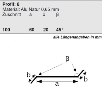 Aluminium Z-Profil 20/60/20 45 Grad Kanten, Länge 1 Meter, HG 8