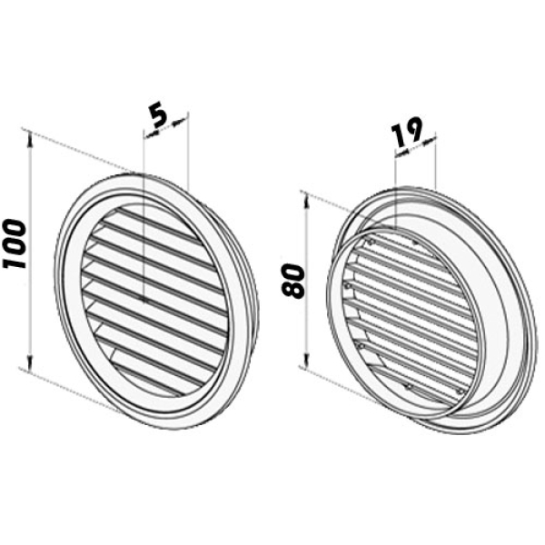 TROBAK - Lüftungsgitter weiss rund mit Durchmesser Stutzen 80 mm