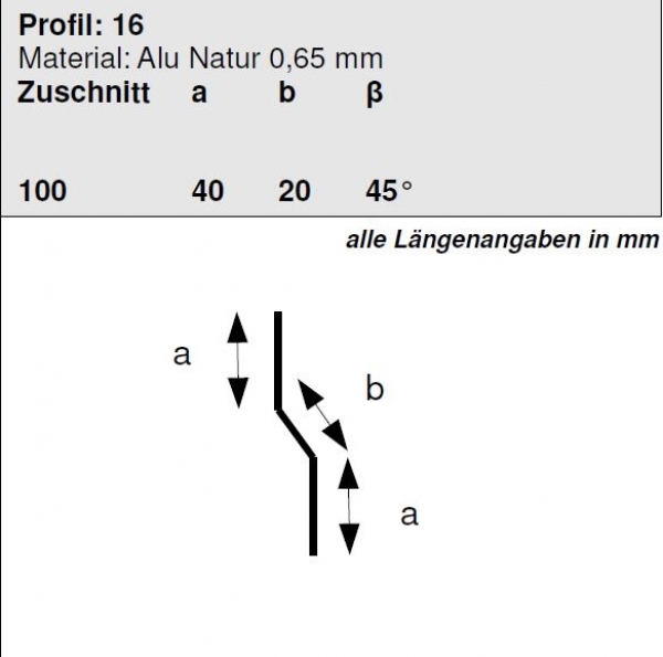 Aluminium Anschlussprofil 40/20/40mm, Länge 1 Meter, HG 16