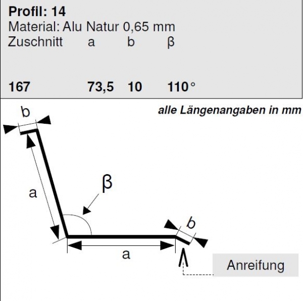 Aluminium Anschlussprofil 73/73mm, Länge 2 Meter, HG 14