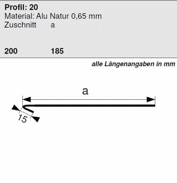 Aluminium Flachprofil 185/15mm, Länge 1 Meter HG 20