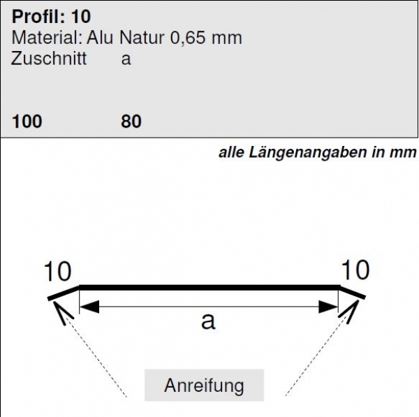 Aluminium Flachprofil 10/80/10mm, Länge 1 Meter,  HG 10