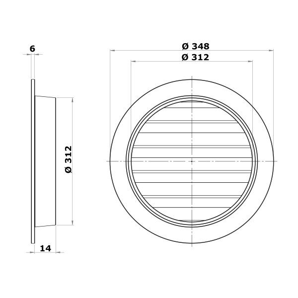 Skizze Wetterschutzgitter Aluminium Guss Anschluss Stutzen DN 315mm