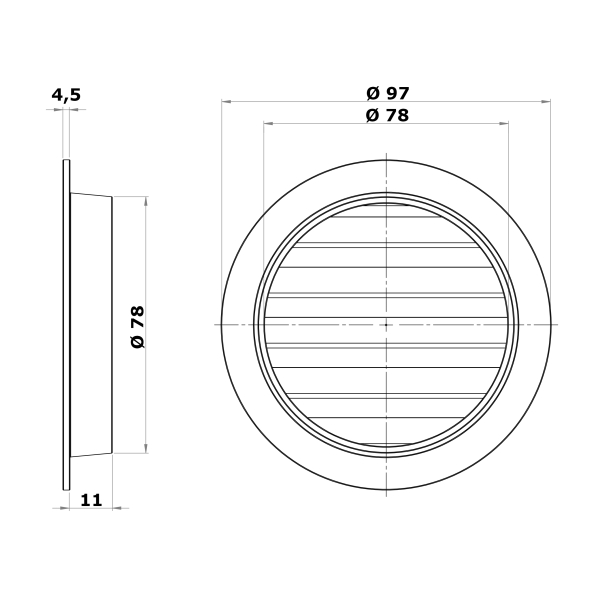 Skizze Wetterschutzgitter Aluminium Guss Anschluss Stutzen DN 80mm