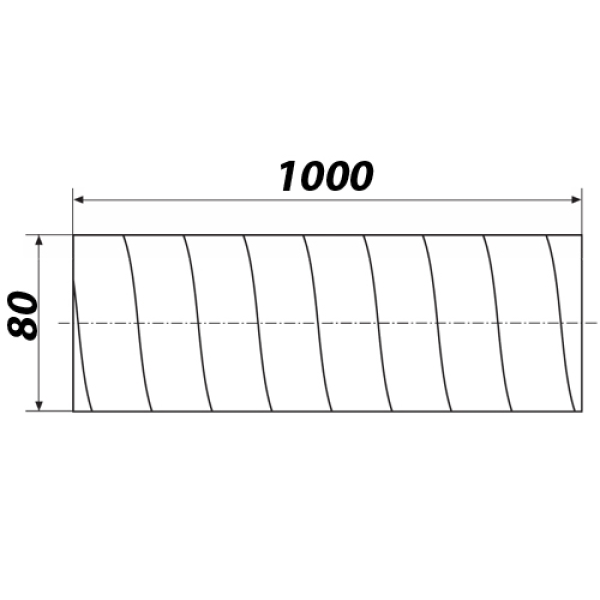Skizze Wickelfalzrohr Durchmesser 80mm Länge 1000mm