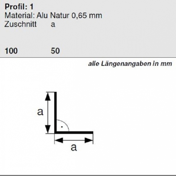 Aluminium Winkelprofil 50/50 Länge 2 Meter, HG 1