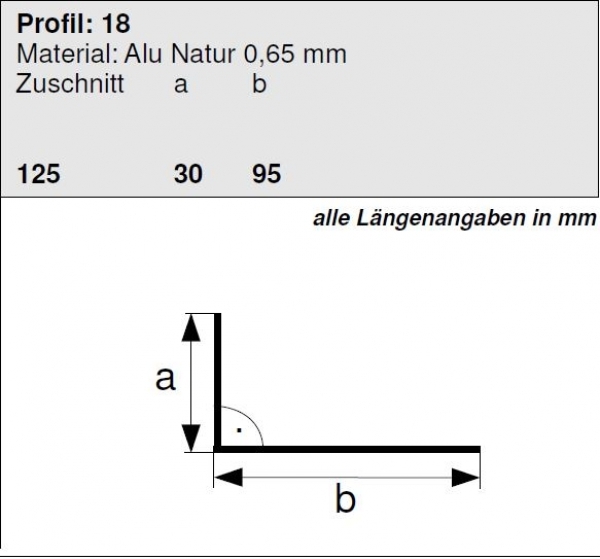 Aluminium Winkelprofil 95/30mm, Länge 2 Meter, HG 18